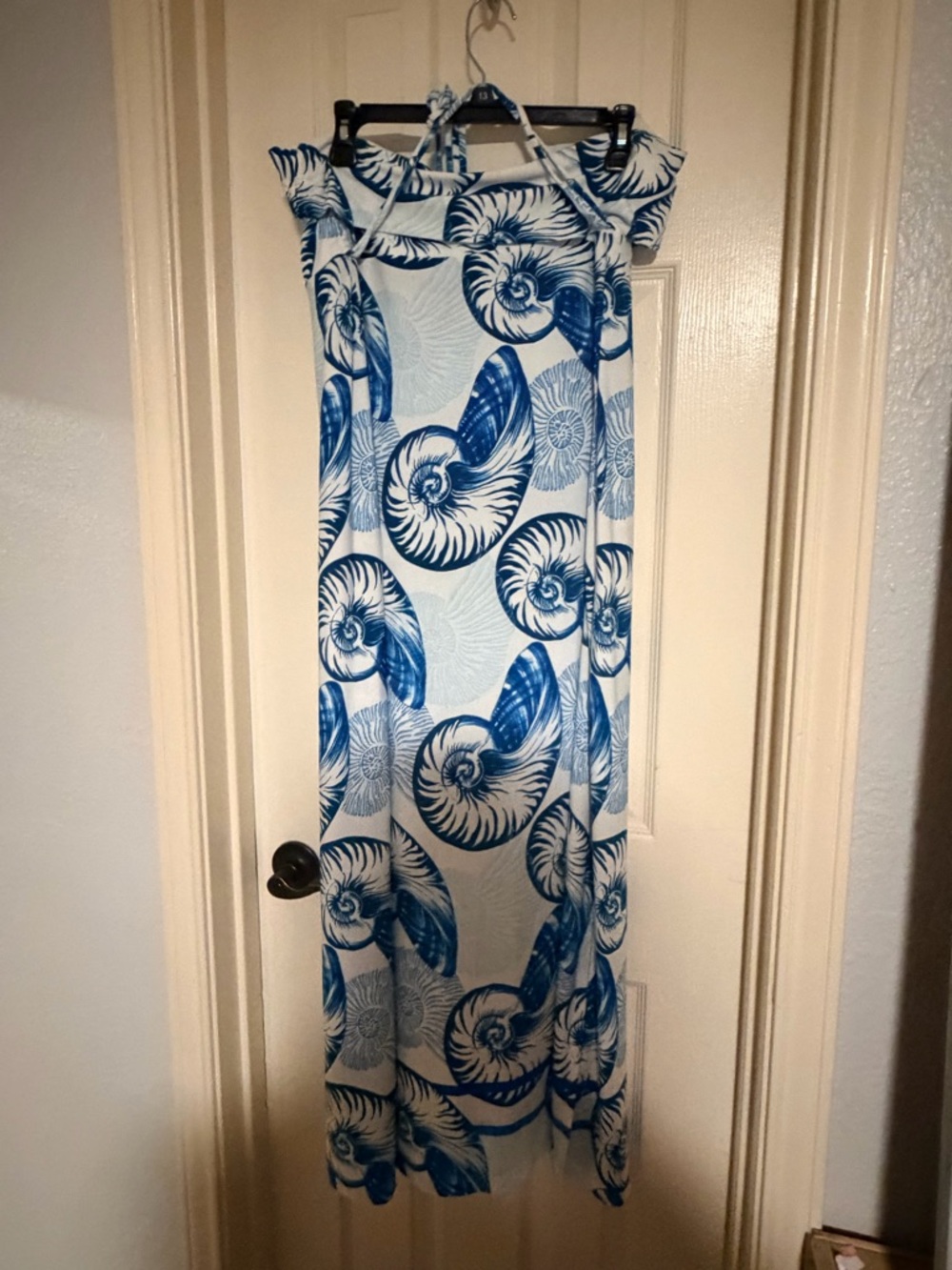 Blue Nautical Print Halter Maxi Dress